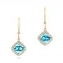 18k Yellow Gold 18k Yellow Gold Blue Topaz And Diamond Halo Earrings - Three-Quarter View -  102623 - Thumbnail