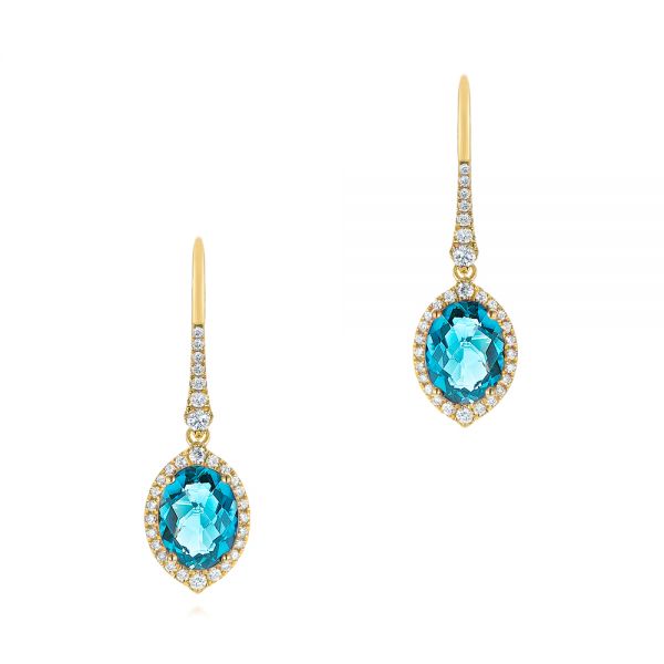 14k Yellow Gold 14k Yellow Gold Blue Topaz And Diamond Halo Earrings - Three-Quarter View -  106047