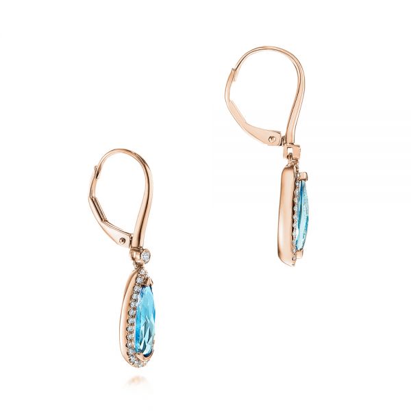 14k Rose Gold 14k Rose Gold Blue Topaz And Diamond Leverback Earrings - Front View - 106022