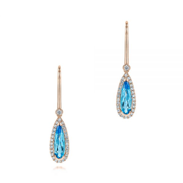 18k Rose Gold 18k Rose Gold Blue Topaz And Diamond Leverback Earrings - Three-Quarter View -  106022