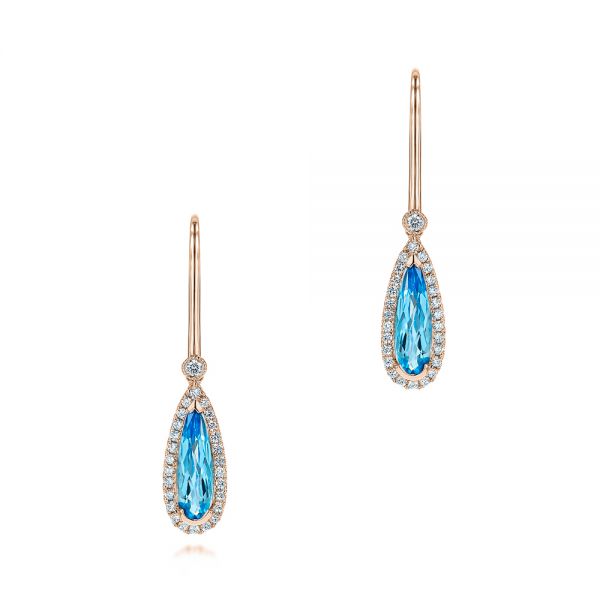 14k Rose Gold 14k Rose Gold Blue Topaz And Diamond Leverback Earrings - Three-Quarter View - 106022