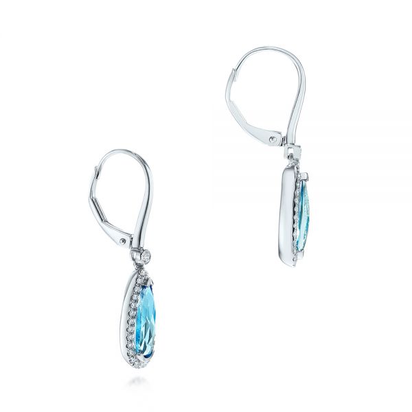 18k White Gold 18k White Gold Blue Topaz And Diamond Leverback Earrings - Front View -  106022