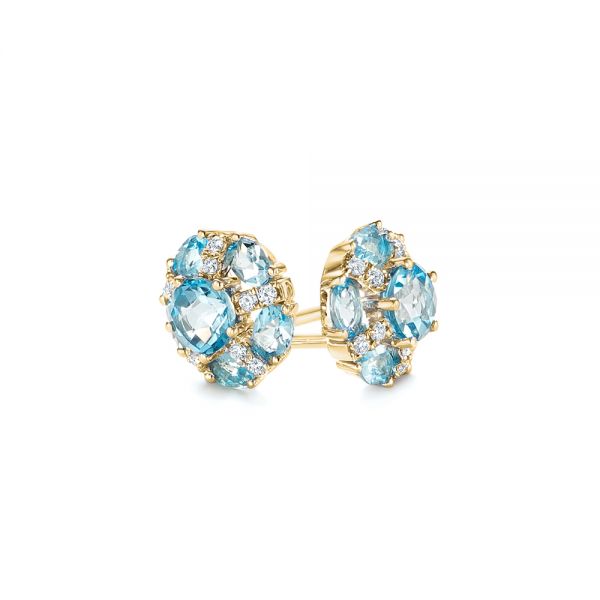 18k Yellow Gold 18k Yellow Gold Blue Topaz And Diamond Stud Earrings - Front View - 103728