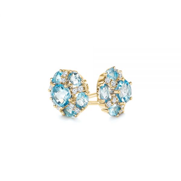 18k Yellow Gold 18k Yellow Gold Blue Topaz And Diamond Stud Earrings - Front View -  103728