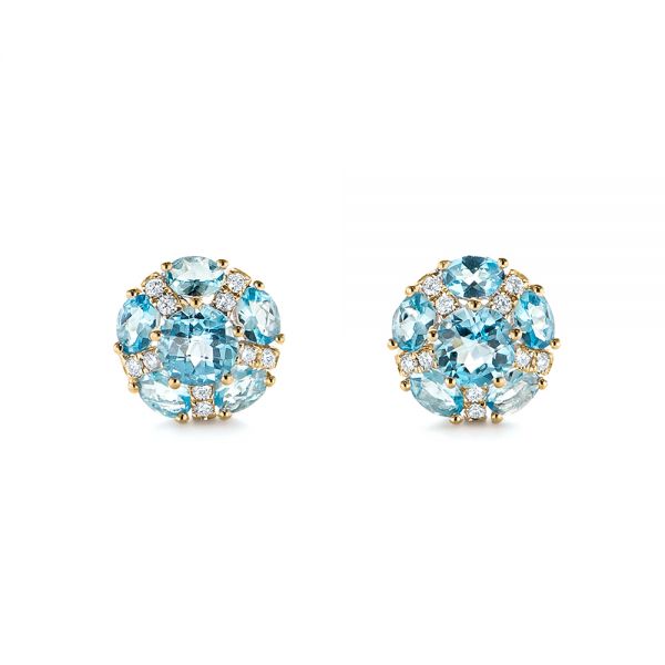 18k Yellow Gold 18k Yellow Gold Blue Topaz And Diamond Stud Earrings - Three-Quarter View -  103728