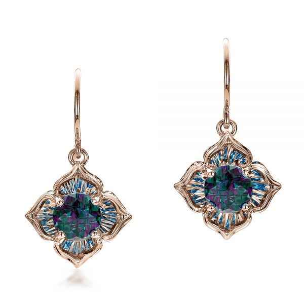 18k Rose Gold 18k Rose Gold Blue Topaz Earrings - Three-Quarter View -  100302