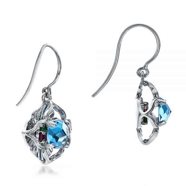 14k White Gold Blue Topaz Earrings - Front View - 100302