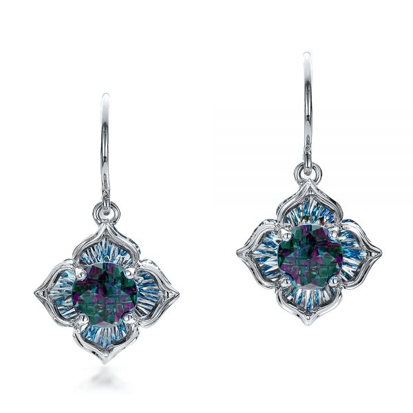 14k White Gold Blue Topaz Earrings - Three-Quarter View - 100302