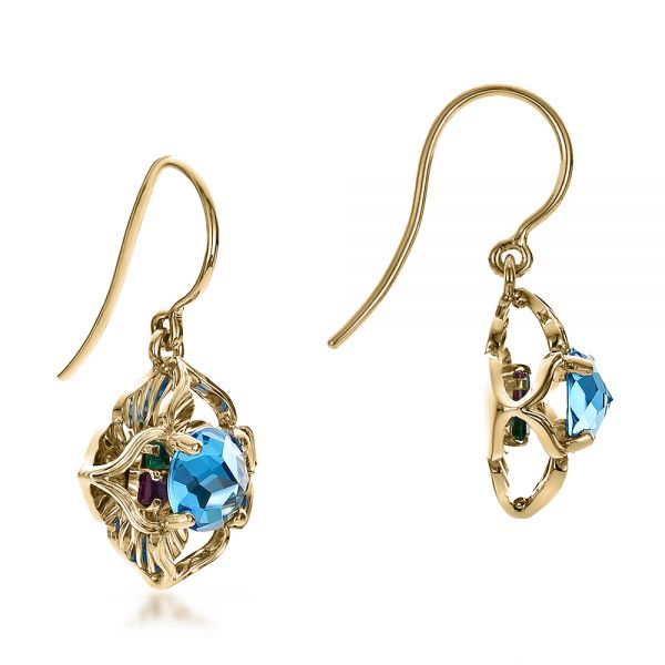 14k Yellow Gold 14k Yellow Gold Blue Topaz Earrings - Front View -  100302