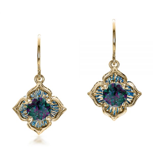 14k Yellow Gold 14k Yellow Gold Blue Topaz Earrings - Three-Quarter View -  100302