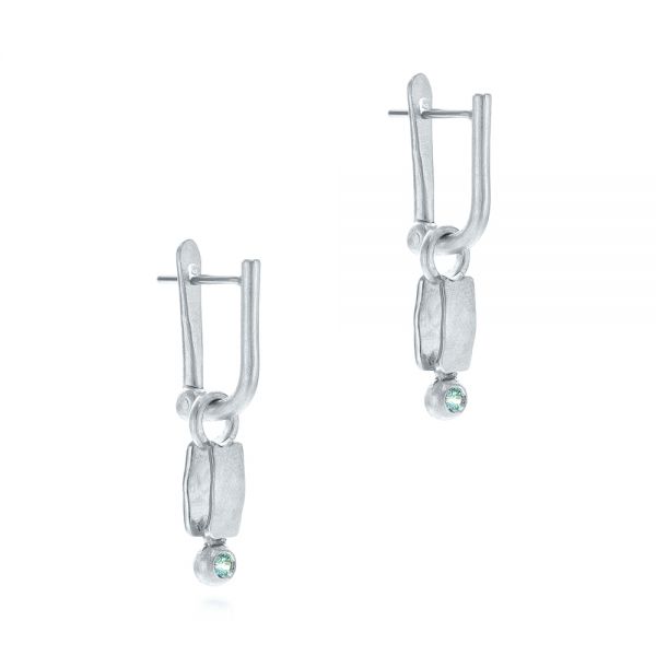 14k White Gold 14k White Gold Blue Zircon Latch Back Earrings - Front View -  105819