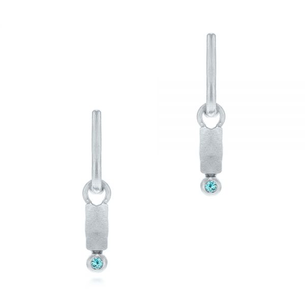 18k White Gold 18k White Gold Blue Zircon Latch Back Earrings - Three-Quarter View -  105819