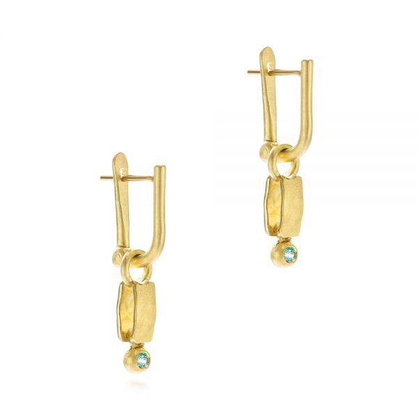 18k Yellow Gold Blue Zircon Latch Back Earrings - Front View -  105819