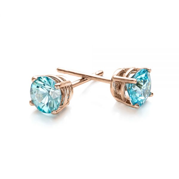 14k Rose Gold 14k Rose Gold Blue Zircon Stud Earrings - Front View -  100939