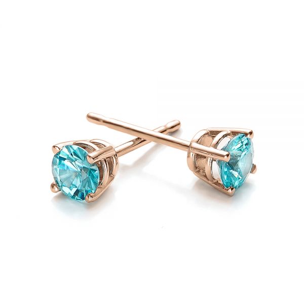 18k Rose Gold 18k Rose Gold Blue Zircon Stud Earrings - Front View -  100940