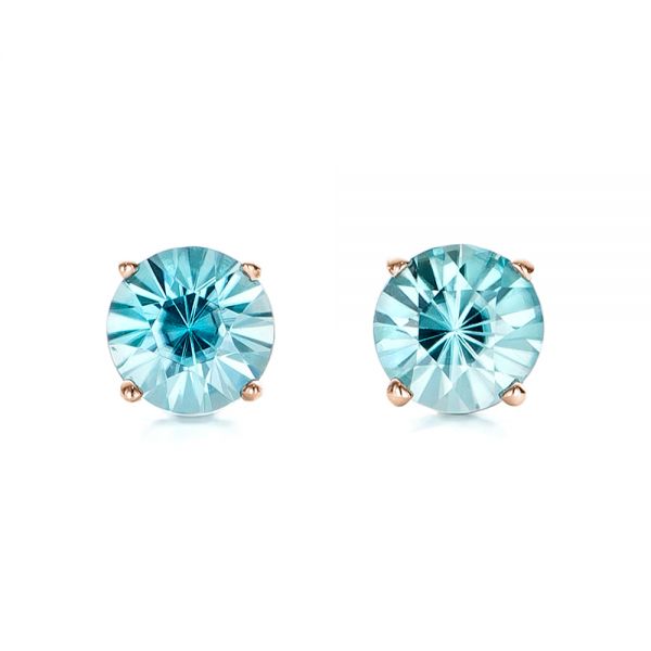 18k Rose Gold 18k Rose Gold Blue Zircon Stud Earrings - Three-Quarter View -  100939