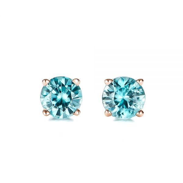18k Rose Gold 18k Rose Gold Blue Zircon Stud Earrings - Three-Quarter View -  100940
