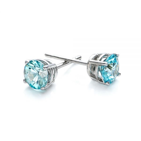  Platinum Platinum Blue Zircon Stud Earrings - Front View -  100939