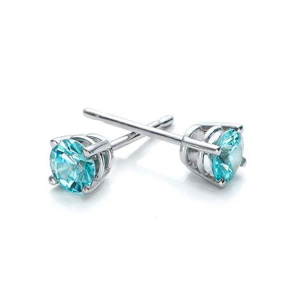 18k White Gold 18k White Gold Blue Zircon Stud Earrings - Front View -  100940