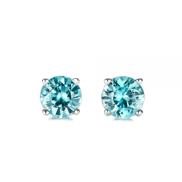 18k White Gold 18k White Gold Blue Zircon Stud Earrings - Three-Quarter View -  100940