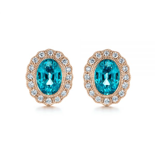 18k Rose Gold 18k Rose Gold Blue Zircon And Diamond Earrings - Three-Quarter View -  105340