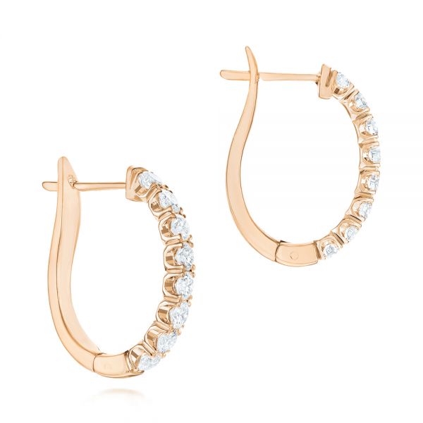 18k Rose Gold 18k Rose Gold Brilliant Facet Pav Diamond Hoop Earrings - Front View - 103687