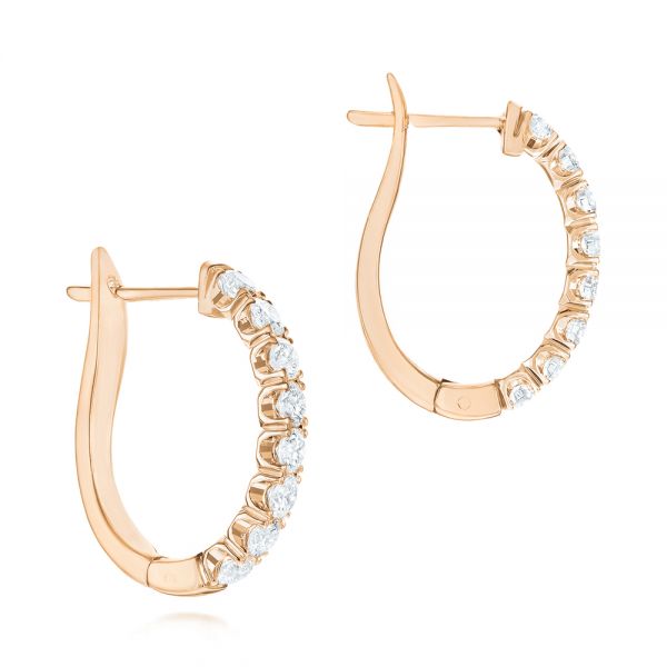 18k Rose Gold 18k Rose Gold Brilliant Facet Pav Diamond Hoop Earrings - Front View -  103687