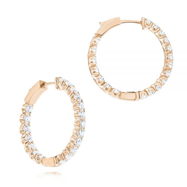 14k Rose Gold 14k Rose Gold Brilliant Facet Pav Diamond Hoop Earrings - Flat View - 103692