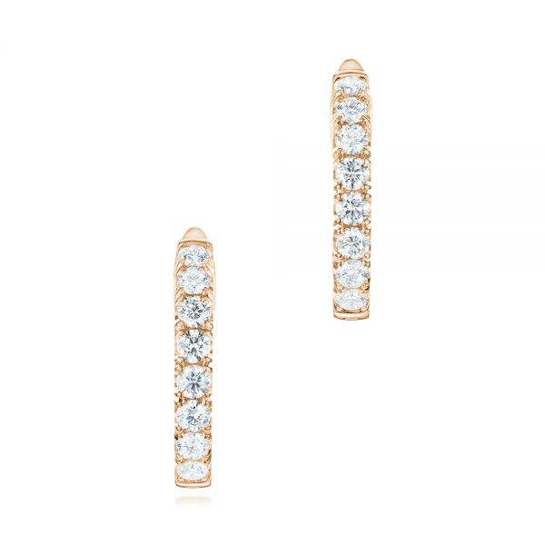 14k Rose Gold 14k Rose Gold Brilliant Facet Pav Diamond Hoop Earrings - Three-Quarter View -  103687