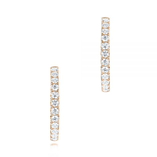 18k Rose Gold 18k Rose Gold Brilliant Facet Pav Diamond Hoop Earrings - Front View -  103692