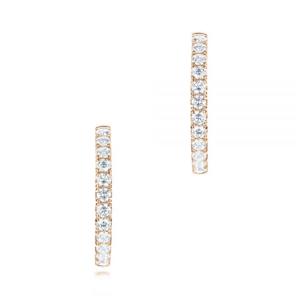 14k Rose Gold 14k Rose Gold Brilliant Facet Pav Diamond Hoop Earrings - Front View - 103692