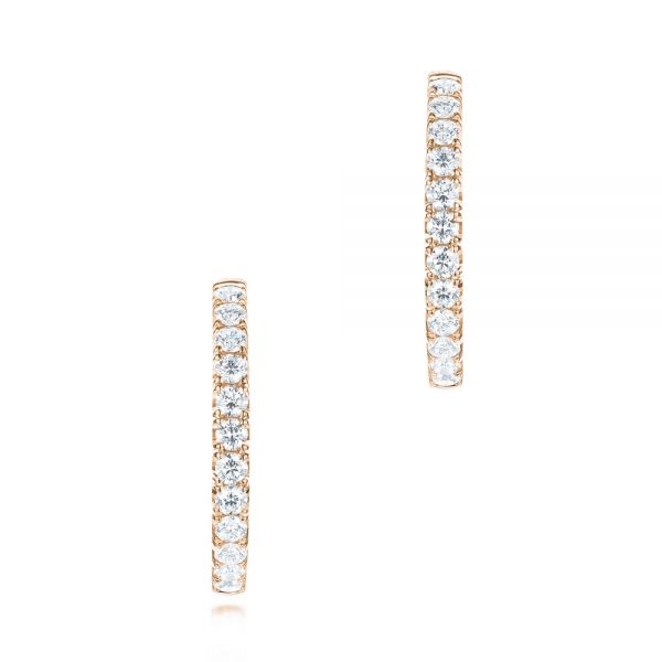 14k Rose Gold 14k Rose Gold Brilliant Facet Pav Diamond Hoop Earrings - Front View -  103692