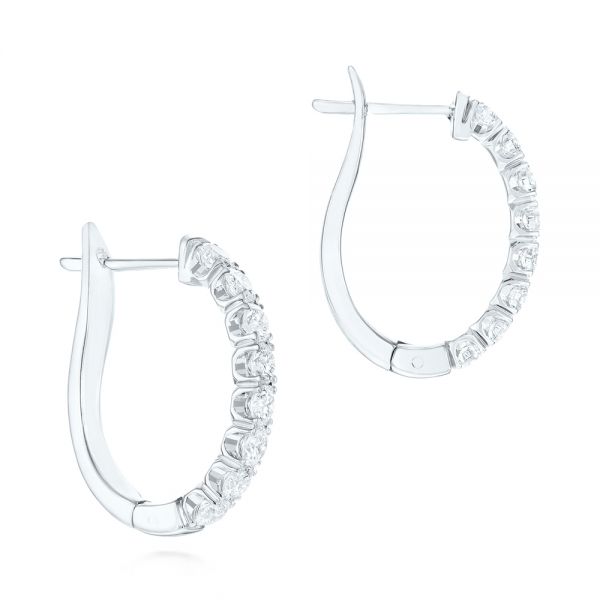 18k White Gold Brilliant Facet Pav Diamond Hoop Earrings - Front View -  103687
