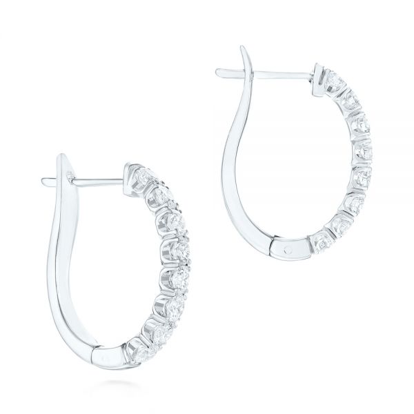 14k White Gold 14k White Gold Brilliant Facet Pav Diamond Hoop Earrings - Front View -  103687