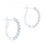 18k White Gold Brilliant Facet Pav Diamond Hoop Earrings - Front View -  103687 - Thumbnail
