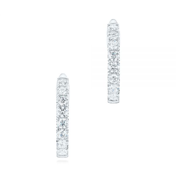 18k White Gold Brilliant Facet Pav Diamond Hoop Earrings - Three-Quarter View -  103687
