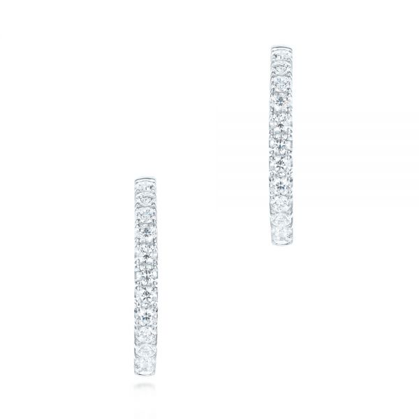  Platinum Platinum Brilliant Facet Pav Diamond Hoop Earrings - Side View -  103692