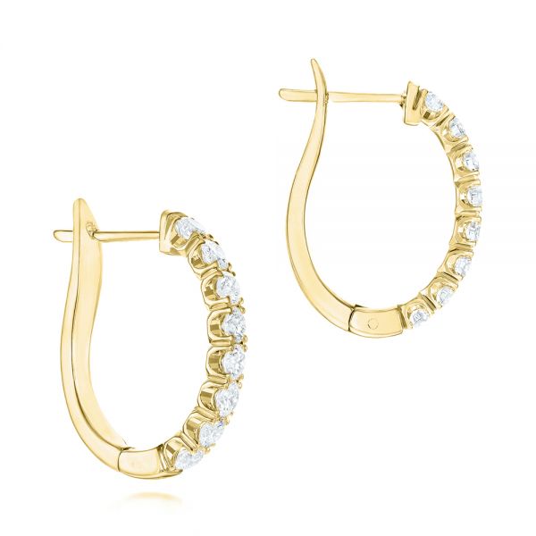 14k Yellow Gold 14k Yellow Gold Brilliant Facet Pav Diamond Hoop Earrings - Front View -  103687