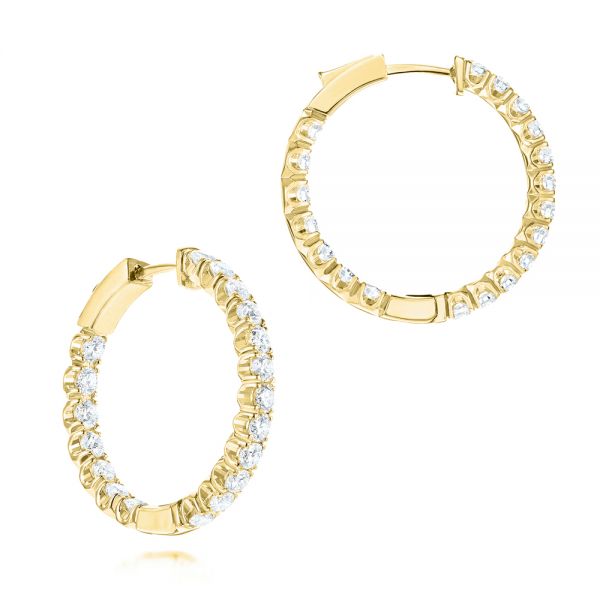 18k Yellow Gold 18k Yellow Gold Brilliant Facet Pav Diamond Hoop Earrings - Three-Quarter View -  103692