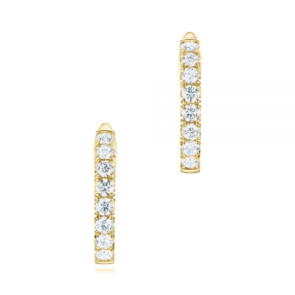 18k Yellow Gold 18k Yellow Gold Brilliant Facet Pav Diamond Hoop Earrings - Three-Quarter View -  103687