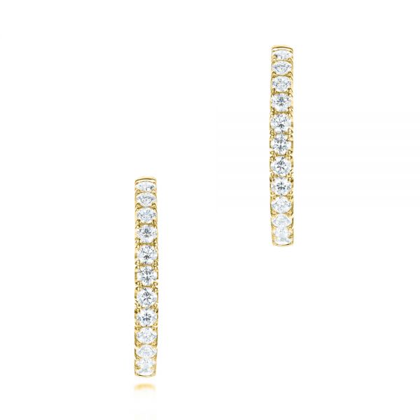 14k Yellow Gold 14k Yellow Gold Brilliant Facet Pav Diamond Hoop Earrings - Front View - 103692