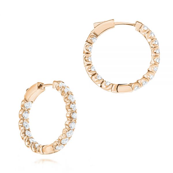 18k Rose Gold 18k Rose Gold Brilliant Facet Pav Hoop Earrings - Three-Quarter View -  103689