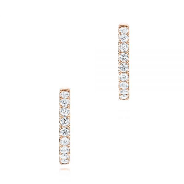 14k Rose Gold 14k Rose Gold Brilliant Facet Pav Hoop Earrings - Front View -  103689