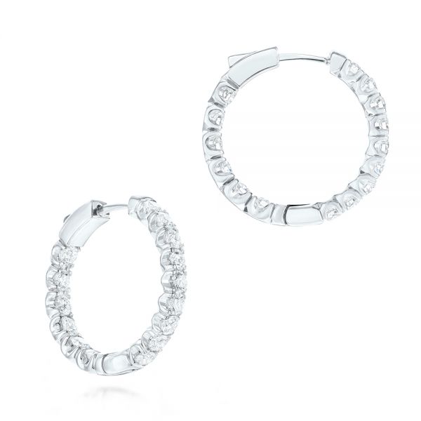 14k White Gold 14k White Gold Brilliant Facet Pav Hoop Earrings - Three-Quarter View -  103689