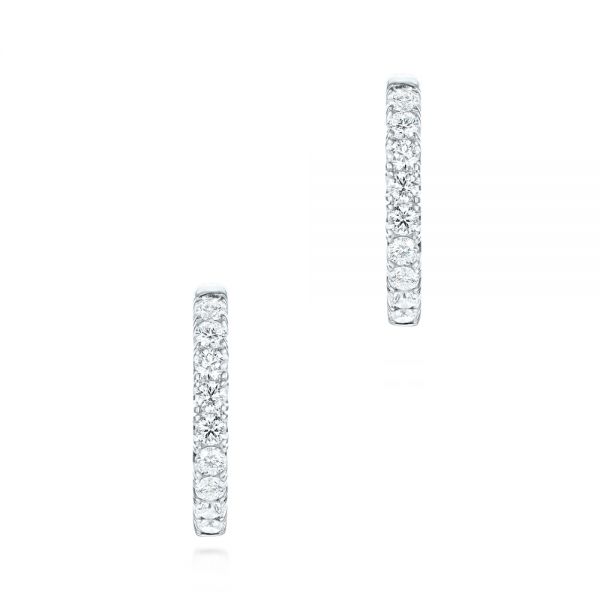 18k White Gold Brilliant Facet Pav Hoop Earrings - Front View -  103689