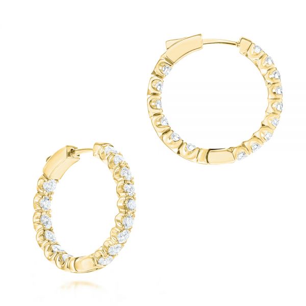 18k Yellow Gold 18k Yellow Gold Brilliant Facet Pav Hoop Earrings - Three-Quarter View -  103689