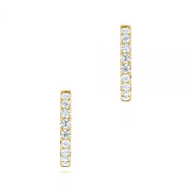 14k Yellow Gold 14k Yellow Gold Brilliant Facet Pav Hoop Earrings - Front View - 103689