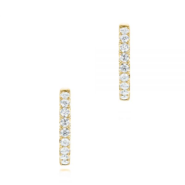 14k Yellow Gold 14k Yellow Gold Brilliant Facet Pav Hoop Earrings - Front View -  103689