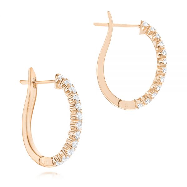 18k Rose Gold 18k Rose Gold Brilliant Facet Pave Diamond Hoop Earrings - Front View -  103688