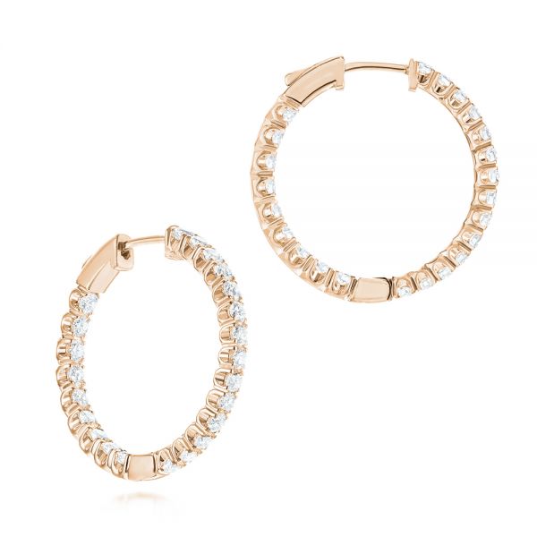 18k Rose Gold 18k Rose Gold Brilliant Facet Pave Diamond Hoop Earrings - Three-Quarter View -  103691 - Thumbnail